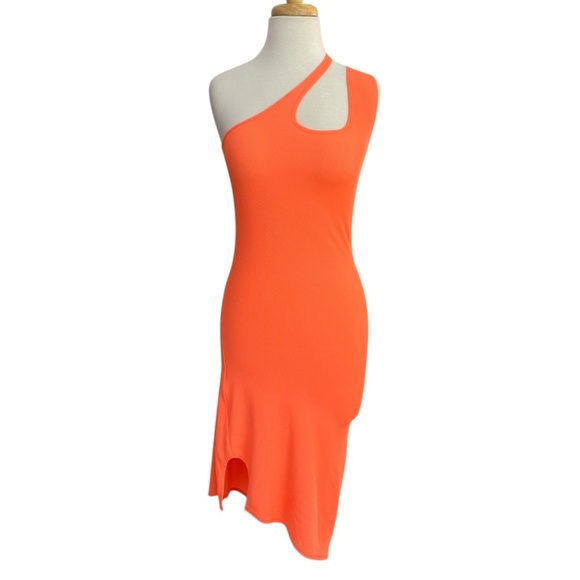 Opening Ceremony Dresses & Skirts - Opening Ceremony Orange Asymmetrical Neck Sleeveless Bodycon Sexy Neon Dress XS